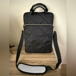 Vertical Laptop Shoulder Bag, Quilted with Front Pocket& Top Handle
